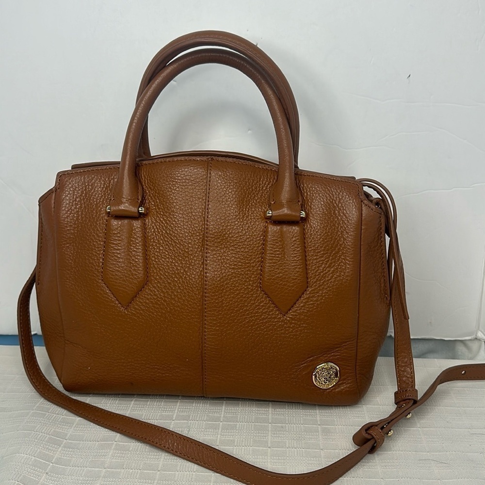 VINCE CAMUTO BAG Lenix Convertible Satchel Whiskey Tan Brown Pebbled Leather